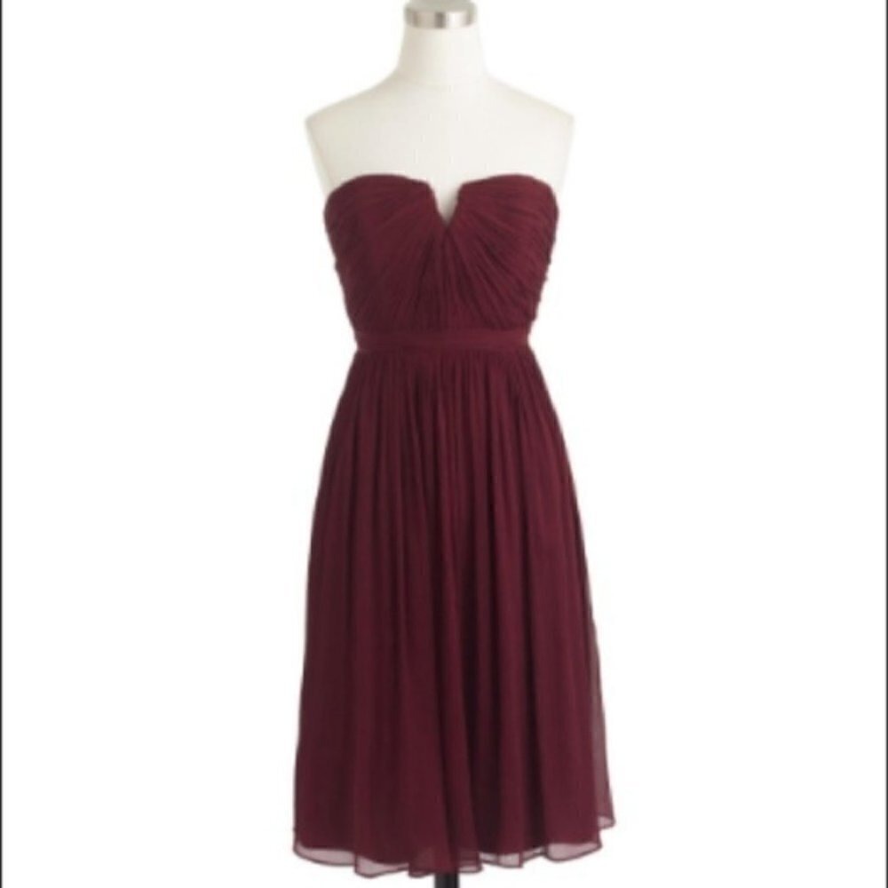 J. Crew Womens Size 6 Nadia Strapless Bridesmaid Dress Burgundy Red Silk Chiffon